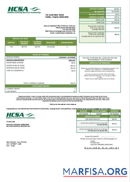 Downloadable USA Virginia HCSA business utility bill template in Word and PDF formats